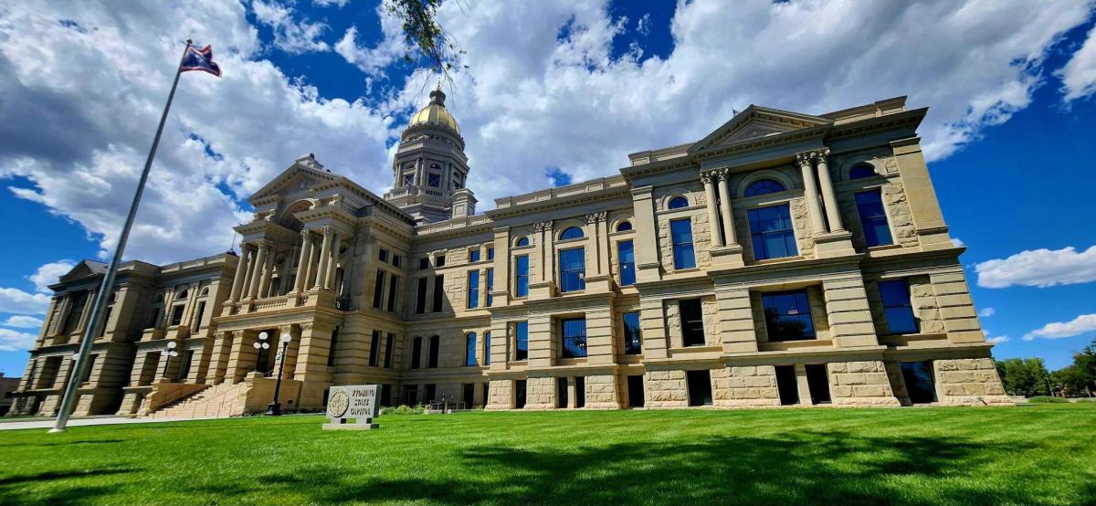 The amazing Wyoming State Capitol Building under a bright blue sky, the best free thing to do with kids in Cheyenne.