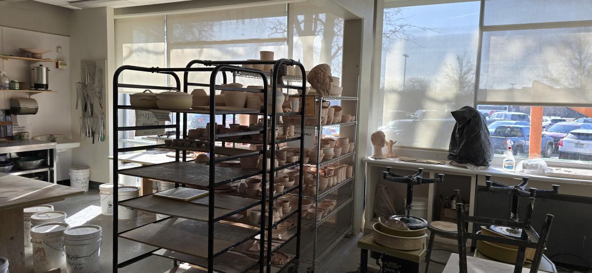 An image of a pottery classroom at the Flint Institute of Arts.