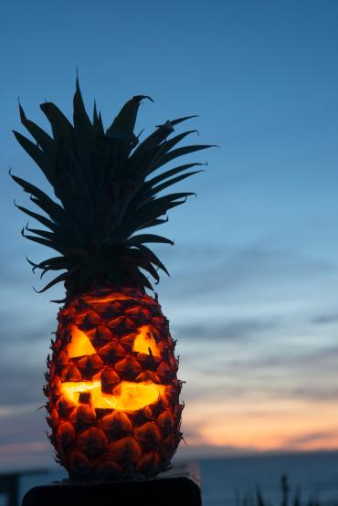 Pineapple Jack-o-Lantern on the Beach