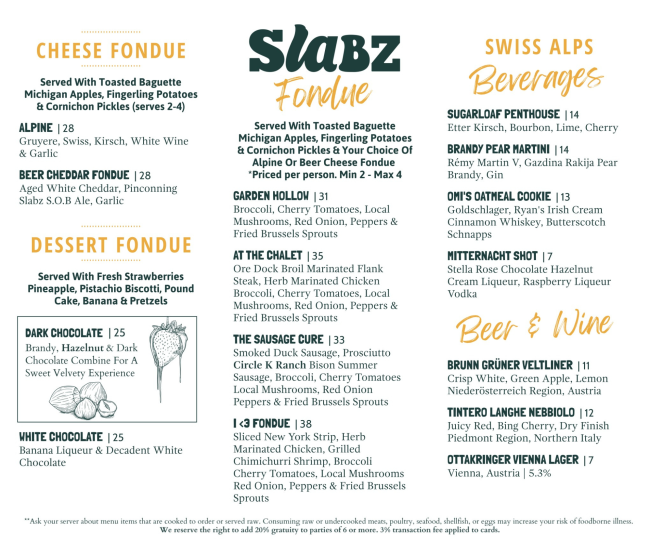 Slabz Restaurant Week Menu