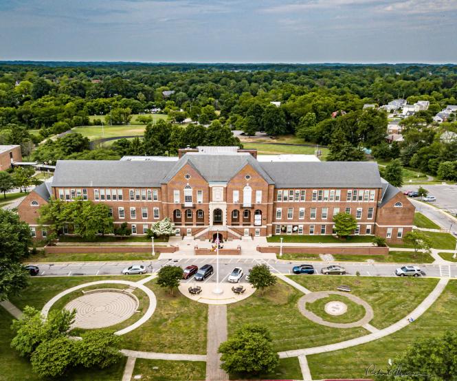 Maryland Hall front drone -Rich Isaacman