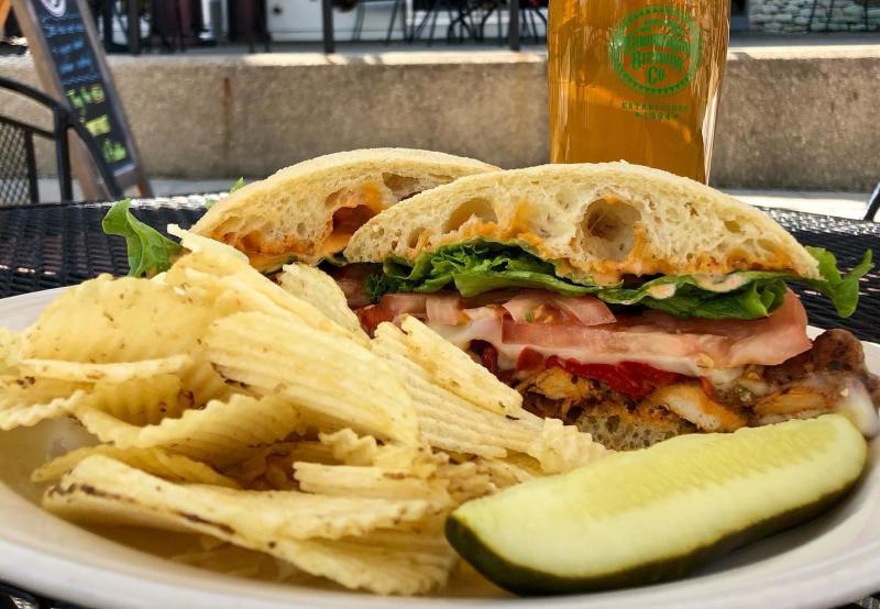 Sandwich, chips, and pickle from Lennie's In Bloomington, IN