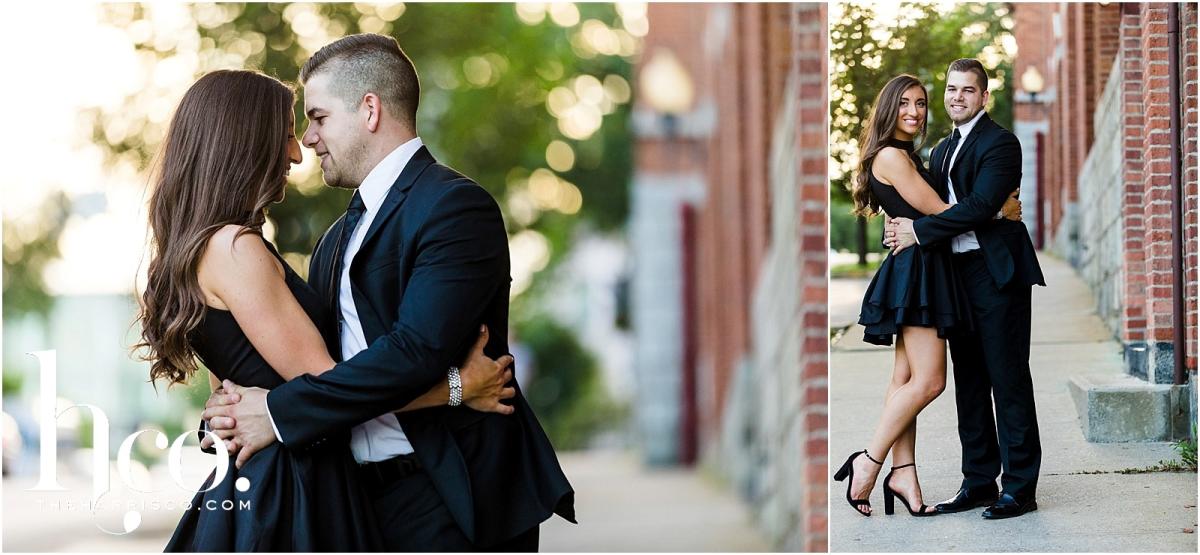 Collage of couple posing in back alleys of Saratoga