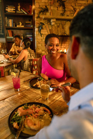 Couple enjoying dinner at the Winesett House in downtown Punta Gorda, Florida