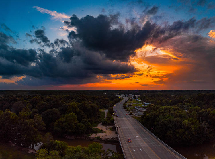 Sunset over Downtown Smithfield, Neuse River, Highway 70