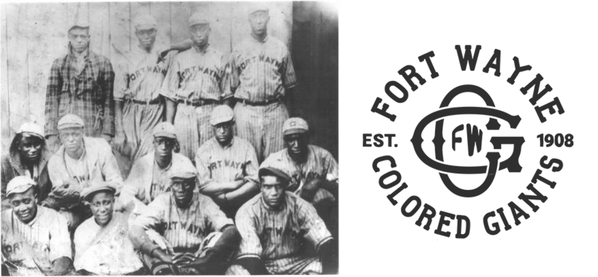 Photo on the left of the Colored Giants baseball team with their team logo to the right