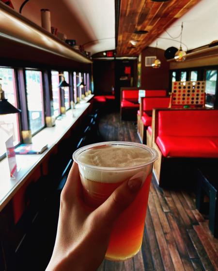 Beer at American Draft - inside train car