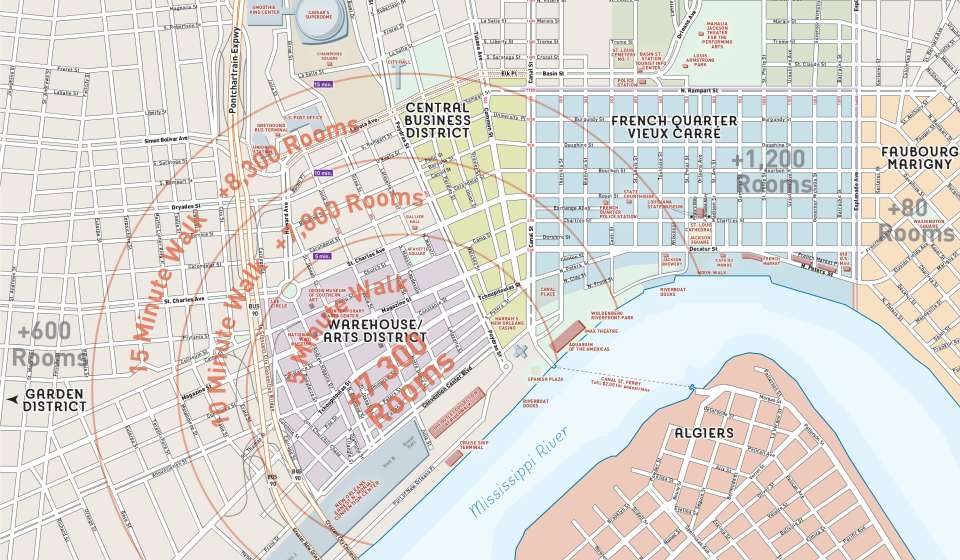 Hotel Walking Distance Map Radius from Convention Center