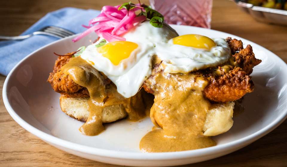 Kashmiri Hot Chicken Benedict at Mister Mao