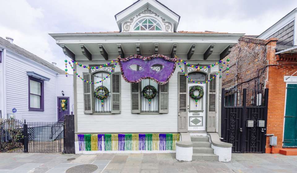 St. Ann Street home decorated for Mardi Gras