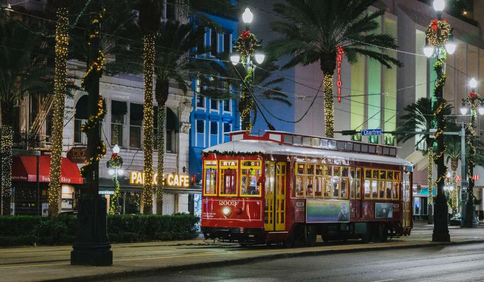 Canal Streetcar Decorated for the Holidays