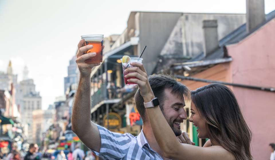 Couple dancing in street