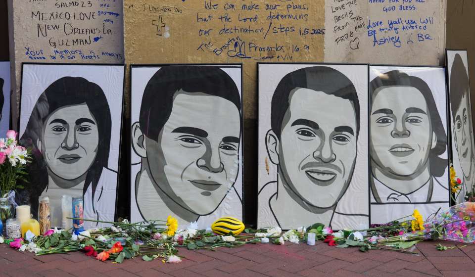 A Close-Up of Portraits Created in Honor of the Bourbon Street Attack Victims