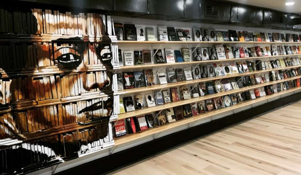 A bookshelf inside Baldwin & Co.