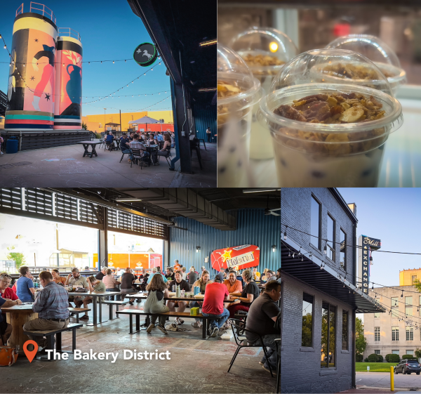 The Bakery District, once an industrial bakery, now acts as a lively community hub.