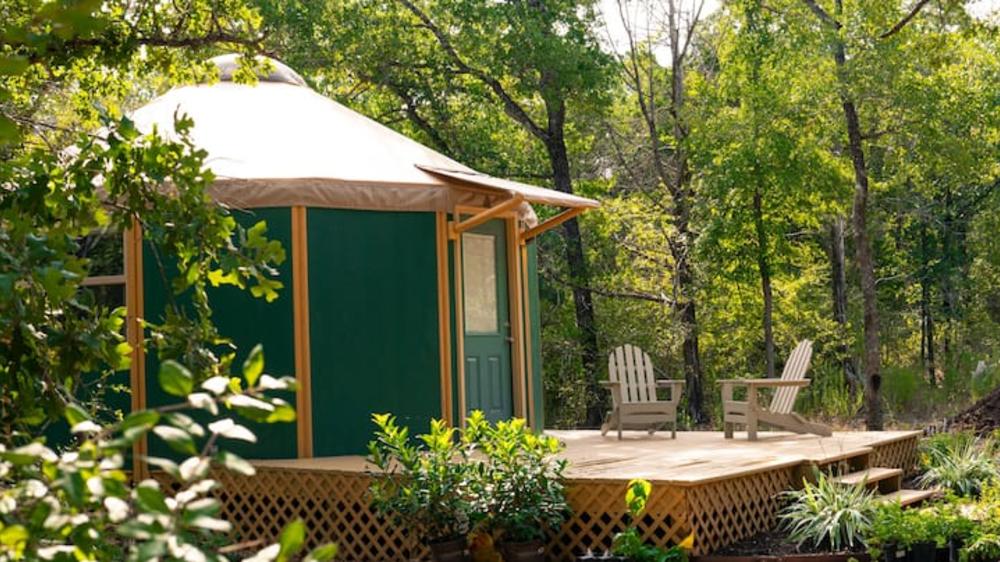 A yurt in the forest. 