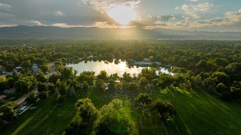 Aerial shot of Food Truck Rally at City Park