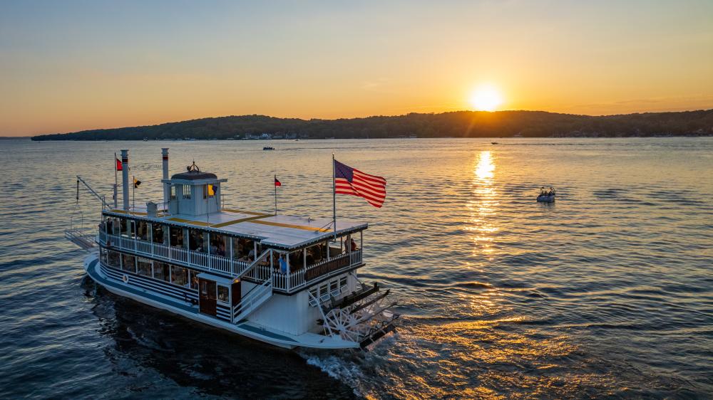 Cruise line boat at sunset on the 4th of July