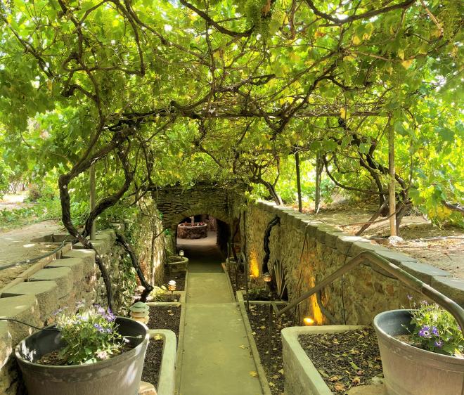 staircase leading to entrance of an underground garden