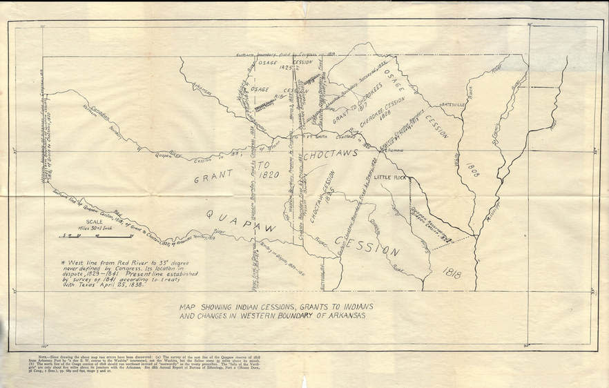 Map showing Indian cessions, grants to Indians, and change sin western boundary of Arkansas
