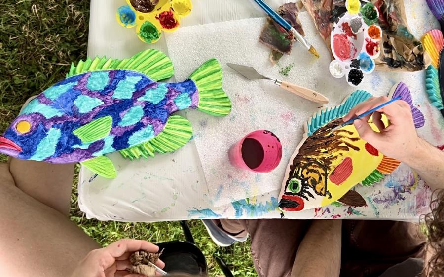 Ceramic fish painting for a community art project at Artsfest in the Spring
