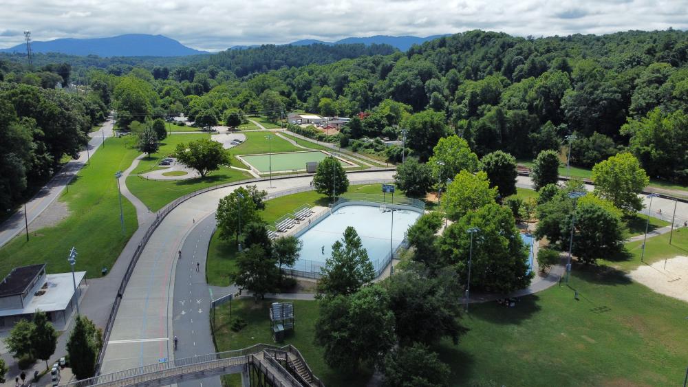 Aerial photo of Carrier Park in Asheville, NC