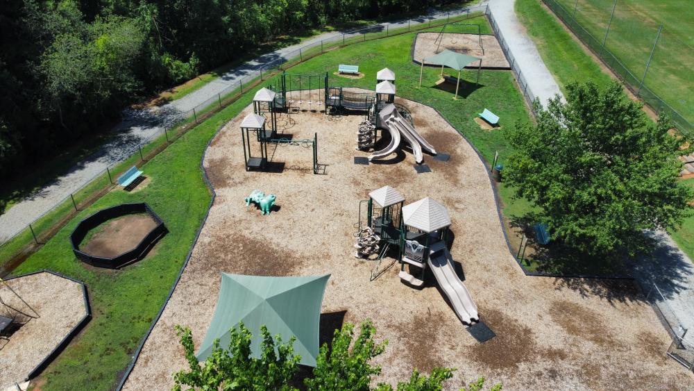 Aerial photo of playground at Buncombe County Sports Complex