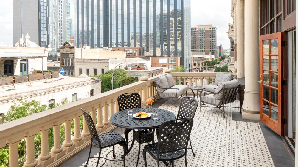 Brazos Suite Balcony at The Driskill hotel overlooking downtown Austin and Brazos Street