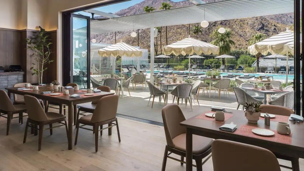 Table poolside at the Lola Rose restaurant at the Thompson Hotel Palm Springs