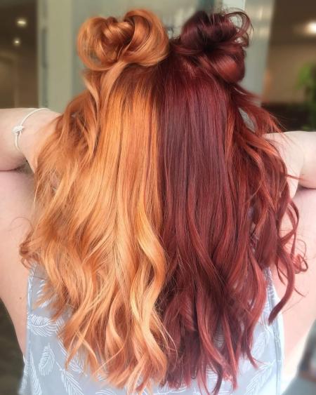 A girl with orange and red hair.