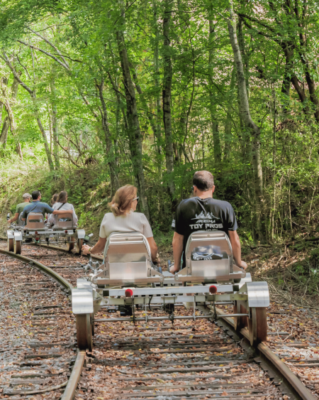 Bikers on Pedal-Assisted Rail Bikes