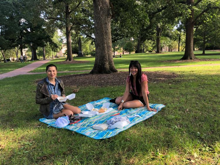 Maylin and Chela Picnicking on the Quad - UNC Campus