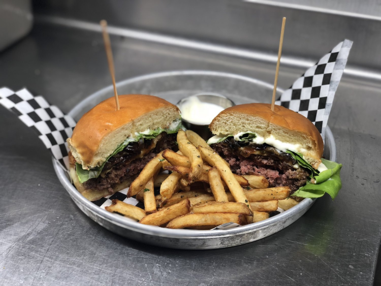 Burger and Fries at Wooden Nickel Pub