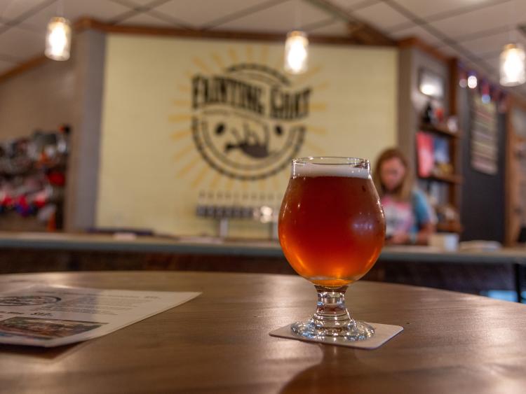 Flight of beer at Fainting Goat Brewing Co. in Benson, NC.