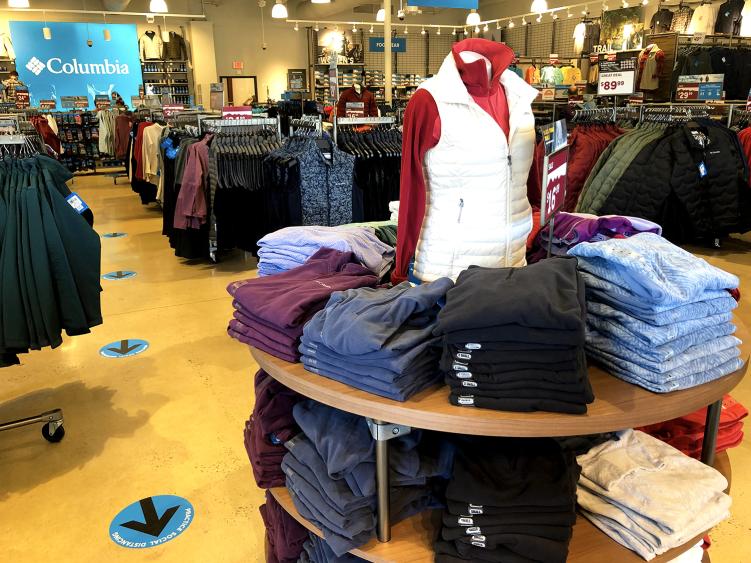 A display of sweater vests at the Columbia outlet in Smithfield, NC