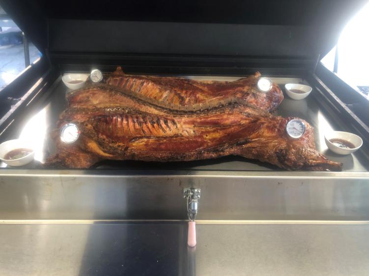 Cooked Whole Hog Pig on Grill