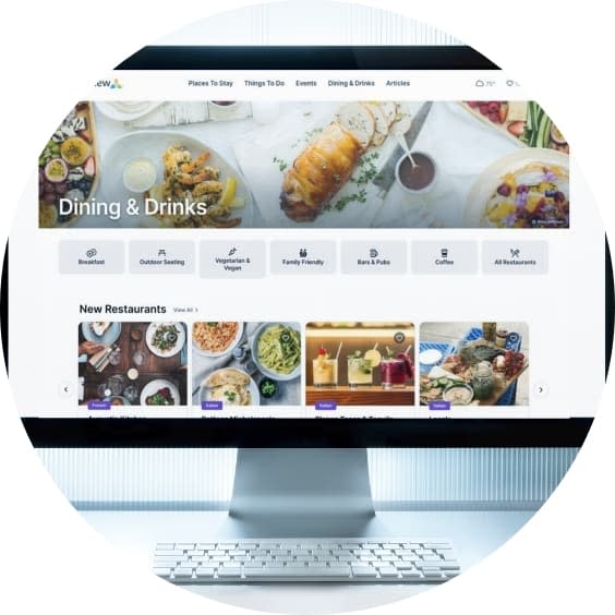 The Destination Canvas version of Simpleview CMS open on a desktop computer monitor.