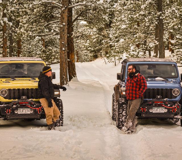 Mark and Heath Jeep in Snow