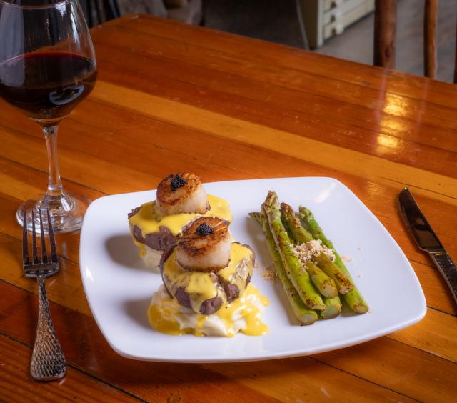 Idaho Bison Tenderloins and Diver Scallop Tournedos with Tobiko Caviar