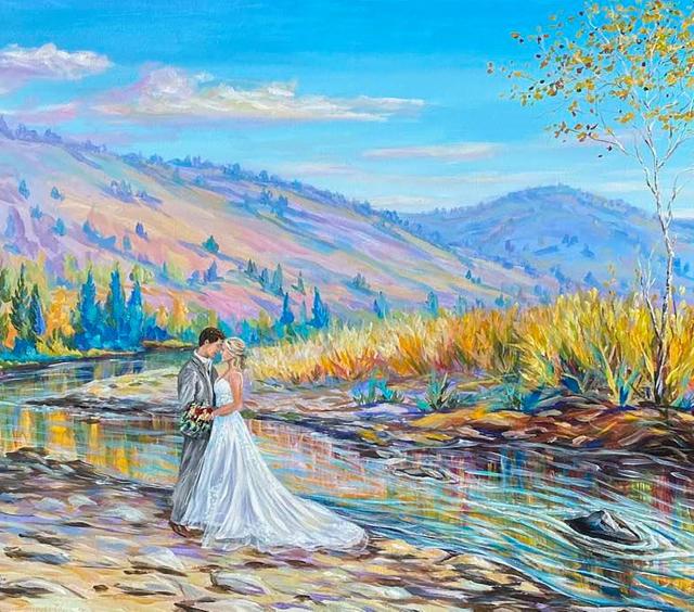 Elopement painting by river