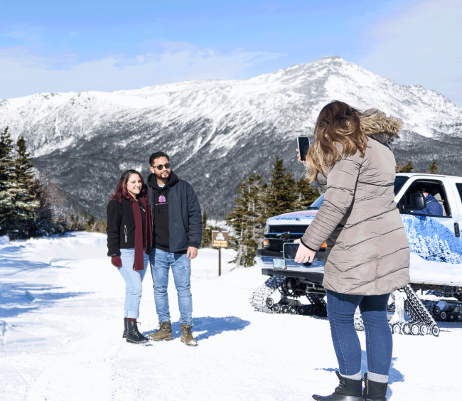 Mt. Washington Auto Road Snow Coach Tour - Couple Getting Their Picture Taken