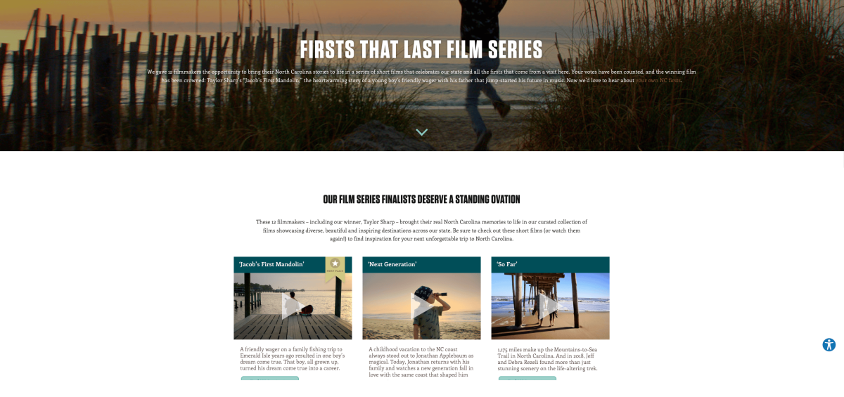 A screenshot of Visit North Carolina's last film series page.