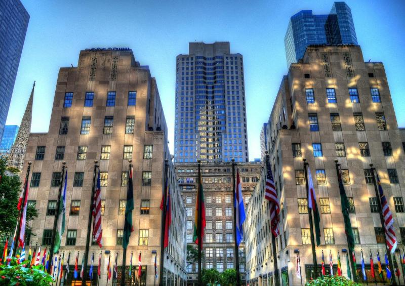 rockefeller center in new york city at dusk