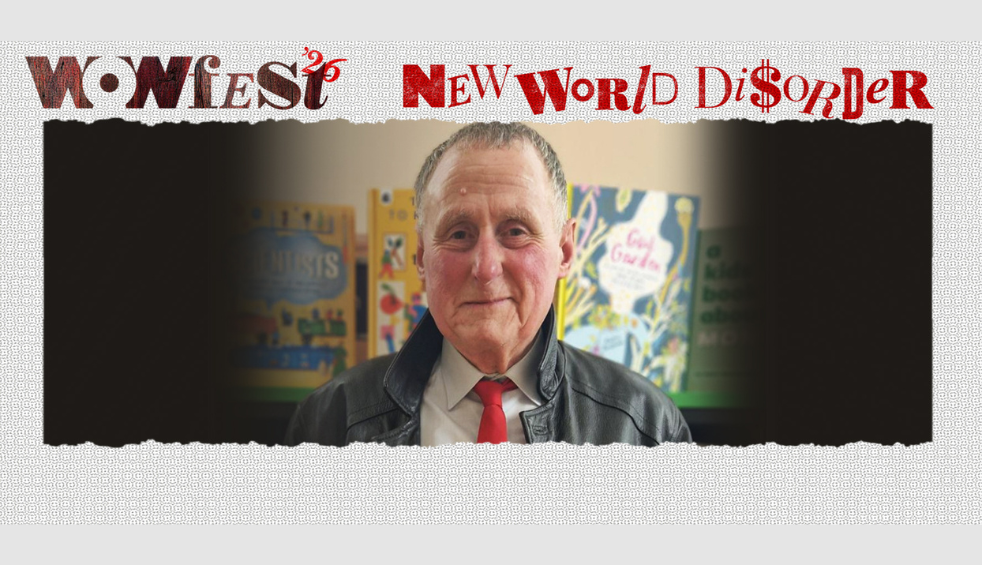 A headshot of a person wearing a white shirt and red tie on a grey background. It says 'Wowfest26 New World Disorder' across the top of the image.