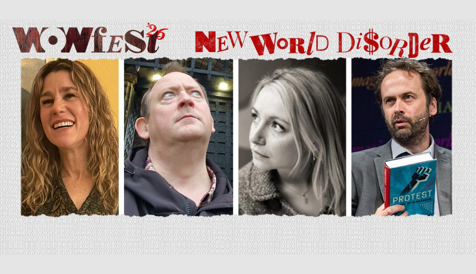 Four headshots of people in a row on a grey background. It says 'Wowfest 26 New World Disorder' across the top of the images.