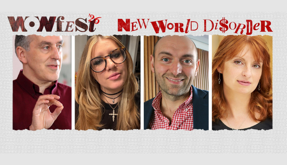 Four headshots of people in a row on a grey background. It says 'Wowfest26, New World Disorder' at the top across the image.