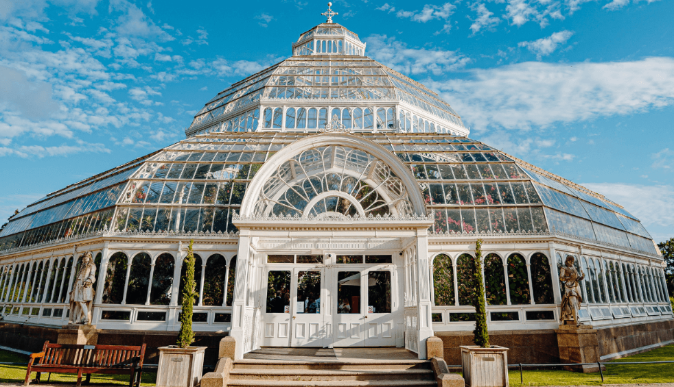 A large glass victorian green house at Liverpool's Sefton Park.