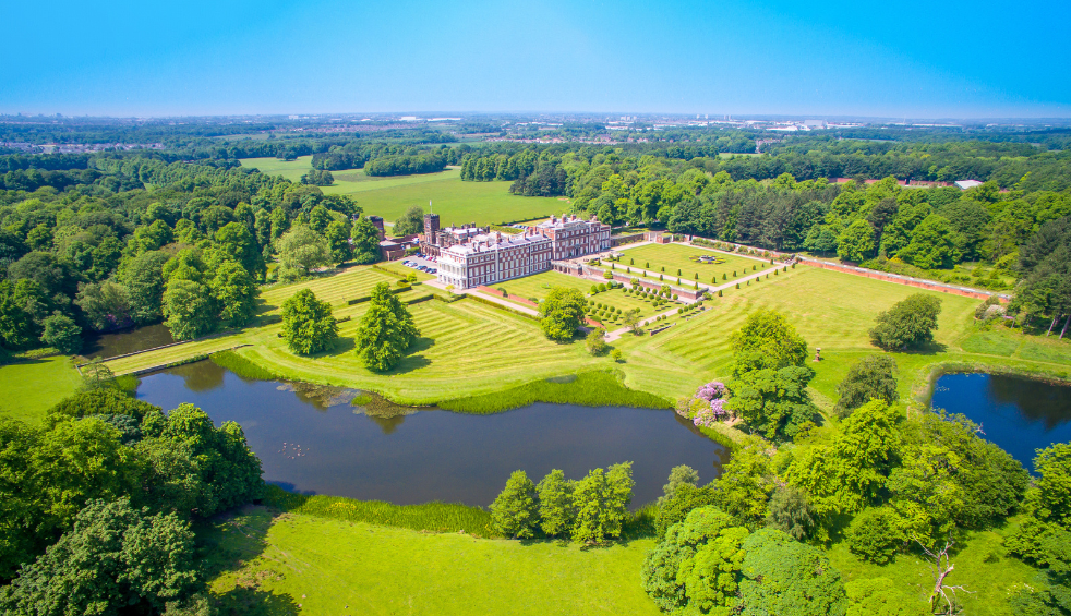 A drone shot of Knowsley Hall