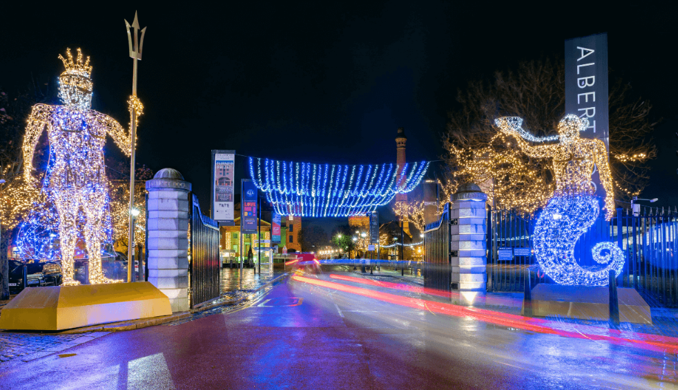 Royal Albert Dock decorated for Christmas