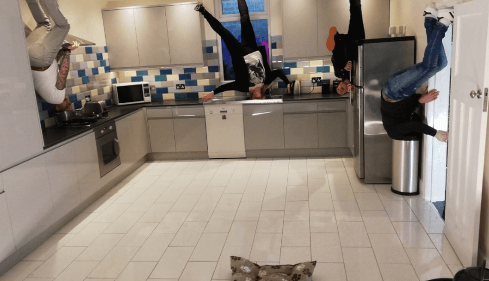 people appearing to be standing on the ceiling in a kitchen at Quirky Quarter